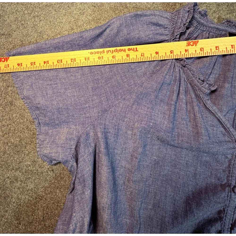 Lane Bryant Blue Chambray Tie Front Ruffle Neck Button Down Top Womens Plus 18 - Picture 10 of 13